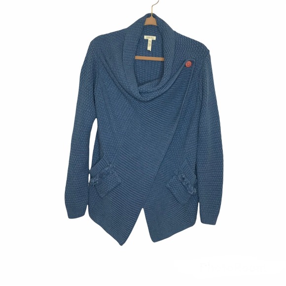 Matilda Jane Size S Envision This Cardigan Drape Neck Open Wrap Blue Pockets - Picture 1 of 9